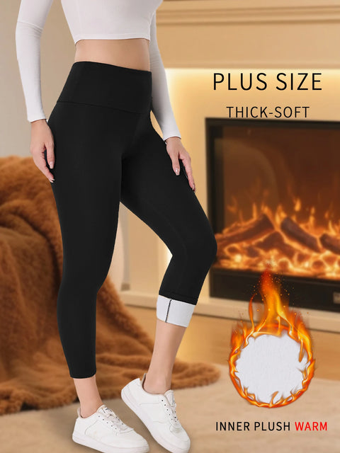 Plus Size Women's fleece-lined leggings Features thick soft fabric tummy control and thermal warmth for winter workout