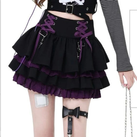 Korean Y2K Subculture Skirts for Women Lace Up Hotsweet Streetwear Mini Skirts High Waist A Line High Street Female Cake Skirts