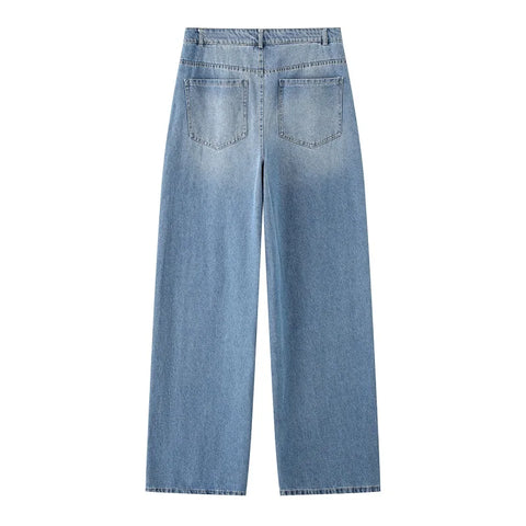 MUJER 2025 Women's Jeans Blue Baggy Jeans for Women High Waist Mom Jeans Woman Wide Leg Denim Pants Woman Jeans Summer Trousers
