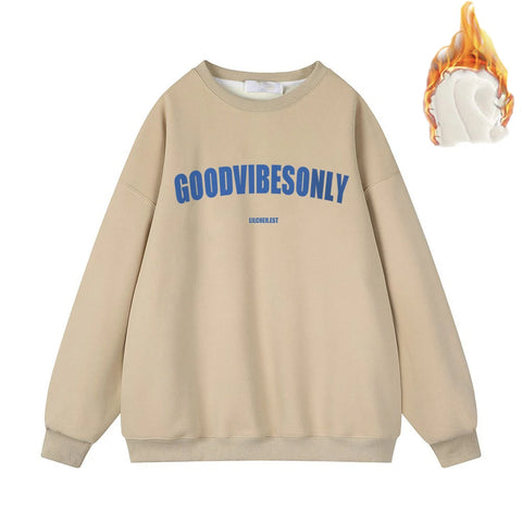 Hirsionsan Letter Print Loose O Neck Sweatshirt Women Korean Casual Pullovers Oversized Warm Loose  Female Sportwear 2023 New