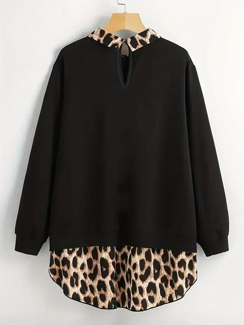 Plus Size Fashion Women's Long Sleeved Leopard Printed Shirt Ladies Spring/Autumn Fashion Lapel Collar Loose Casual Blouse