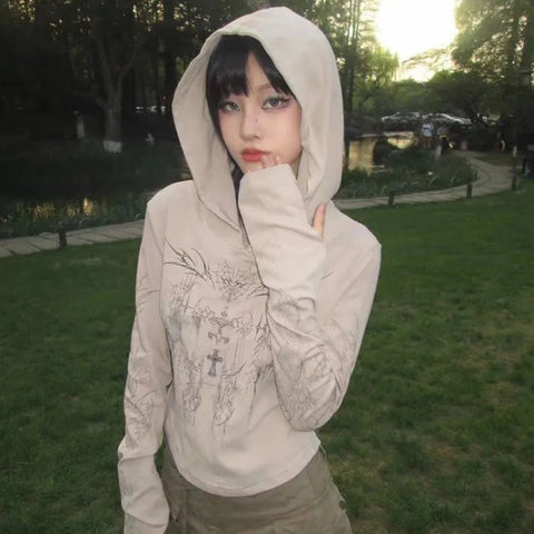 2026 Autumn New Hoodie Sweatshirts Fashion Slim Fit Print Tops Women Y2k E-Girl Long Sleeve All-match Sweatshirt Mujer