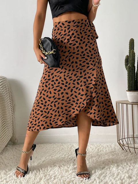 Benuynffy Boho Women Casual Print Tie Side Wrap Skirt Elegant High Waist Female Summer Asymmetrical Knee Length A-Line Skirts