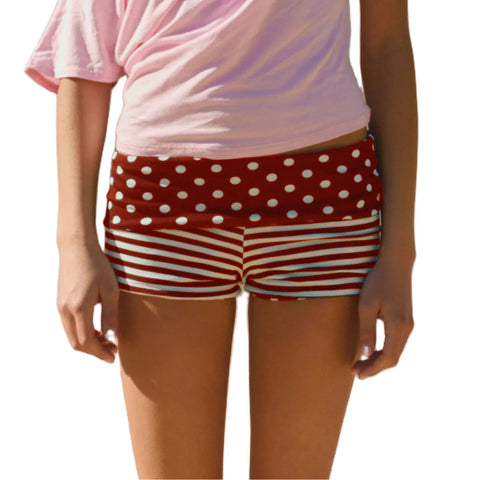 Women Fold Over Mini Shorts Y2k Cute Polka Dot Waistband and Horizontal Stripes Low Rise Elastic Waist Shorts Casual  Hot Shorts