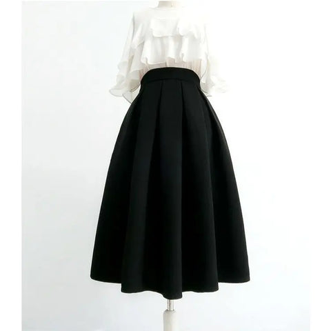 Temperament Skirts Women Clothing 2025 Faldas Mujer De Moda High Waist A-line Vintage Skirt Black Big Swing Thicked Saia 7m556