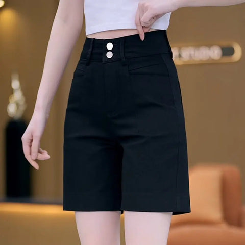 Five-point Pants for Women Loose Thin Summer High-waisted Outerwear Elastic Waist Large Size Workwear Casual Wide-leg Shorts
