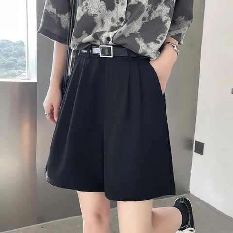 Fashion Wide Leg Suit Shorts Woman Summer Thin Breathable Knee Length Shorts Women Loose Solid Color Elastic Waist Short Pants
