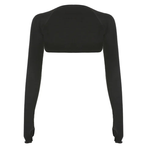 Women Thumbhole Long Sleeve Bolero Shrug Solid Color Open Front Cropped Cardigan Top Bodycon Slim Fit Sunscreen Arm Cover Jacket
