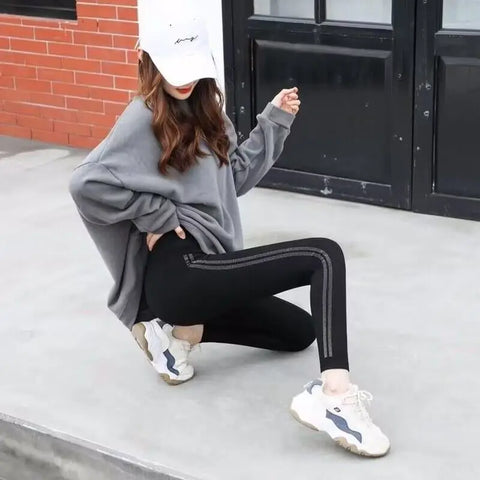 New High-waist Leggings Women Spring Autumn Fashionable Versatile Ironing Pants Women Autumn Winter Velvet Warm Pants