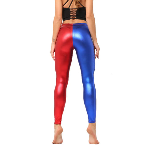 Metallic Color PU Leggings Women Faux Leather Pants Dancing Party Pant Sexy Night Club Skinny Costume Pants Tight Trousers
