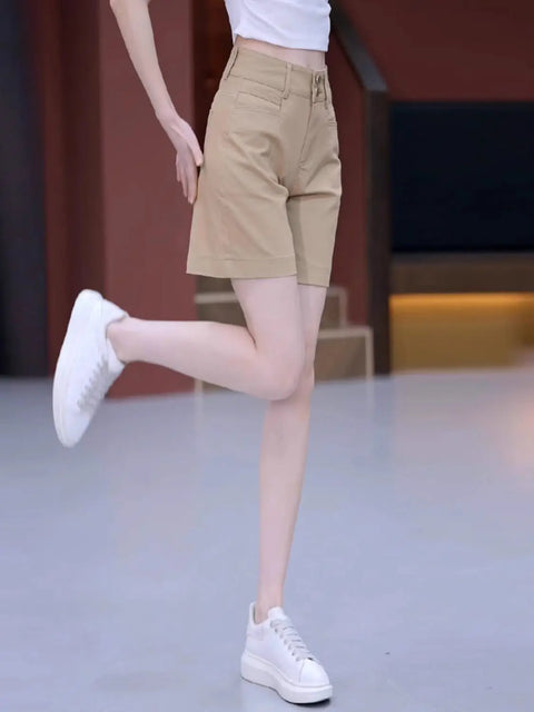 Five-point Pants for Women Loose Thin Summer High-waisted Outerwear Elastic Waist Large Size Workwear Casual Wide-leg Shorts