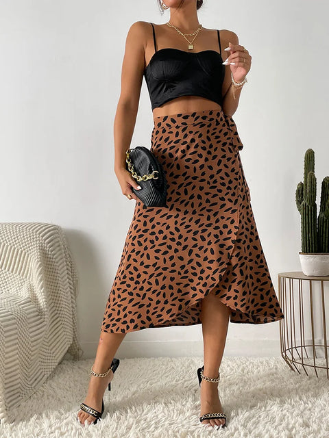 Benuynffy Boho Women Casual Print Tie Side Wrap Skirt Elegant High Waist Female Summer Asymmetrical Knee Length A-Line Skirts