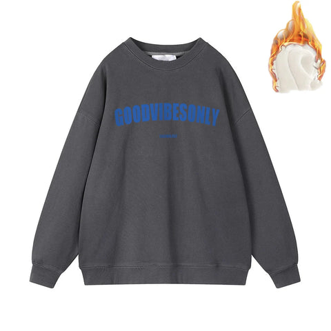 Hirsionsan Letter Print Loose O Neck Sweatshirt Women Korean Casual Pullovers Oversized Warm Loose  Female Sportwear 2023 New
