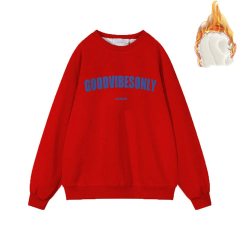 Hirsionsan Letter Print Loose O Neck Sweatshirt Women Korean Casual Pullovers Oversized Warm Loose  Female Sportwear 2023 New