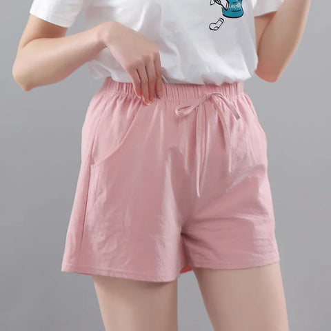 Women Shorts Summer 2025 Korean Wide Leg Casual Solid Drawstring Elastic Waist Shorts Girls Cotton Women's Mini Biker Shorts