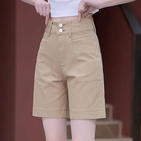 Five-point Pants for Women Loose Thin Summer High-waisted Outerwear Elastic Waist Large Size Workwear Casual Wide-leg Shorts