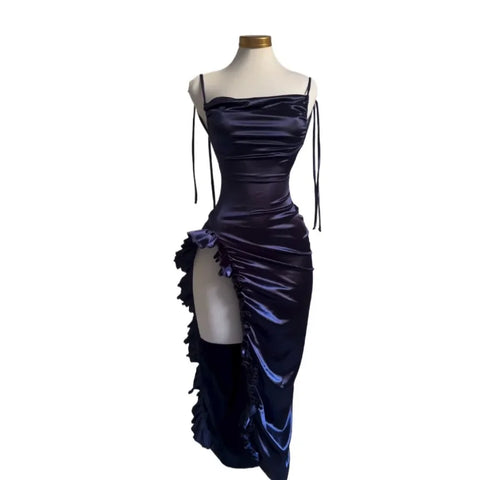 Korean Y2K Summer Sleeveless Lace-up Wrap Hip Pleated Dress Women Sexy Club Vintage Backless Bodycon Ruffles Slip Long Dresses