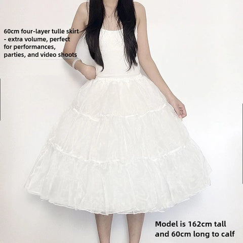 Mid-Length Lolita Petticoat 60cm 70cm 80cm - Boneless Soft Mesh Crinoline Violent Poof Underskirt with Skirt Extender for Hanfu