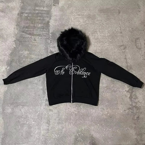 Plush liner gothic letter Hoodie street american 90s hip hop rock aesthetic punk chic harajuku retro emo girl silm womens Hoodie