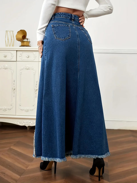 2023 Autumn New Women's Denim Long Skirt Fashion Loose Spliced Denim Swing Skirt Female Casual Clothes XS-L Drop Shipping