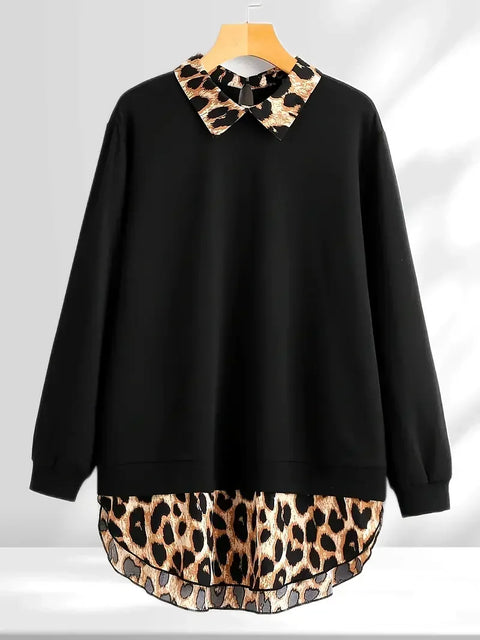 Plus Size Fashion Women's Long Sleeved Leopard Printed Shirt Ladies Spring/Autumn Fashion Lapel Collar Loose Casual Blouse