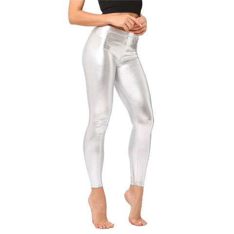 Metallic Color PU Leggings Women Faux Leather Pants Dancing Party Pant Sexy Night Club Skinny Costume Pants Tight Trousers