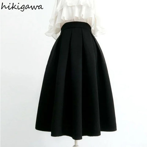 Temperament Skirts Women Clothing 2025 Faldas Mujer De Moda High Waist A-line Vintage Skirt Black Big Swing Thicked Saia 7m556