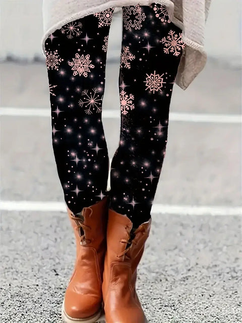 Women's Leggings 2025 Christmas Snowflake Graphic Outdoor Trousers Polyester Spandex Stretch Elastic Waist,Control Streetwear