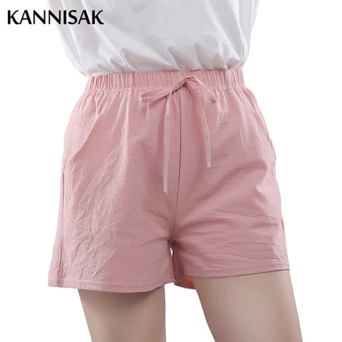 Women Shorts Summer 2025 Korean Wide Leg Casual Solid Drawstring Elastic Waist Shorts Girls Cotton Women's Mini Biker Shorts