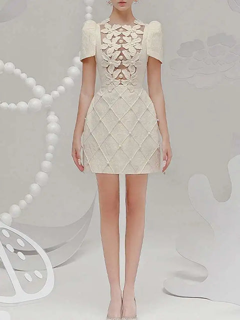 DEAT Elegant Dress O-neck 3D Flower Patchwork Embroidery Solid A-line Women's Evening Party Dresses 2026 Spring New Tide 35Z895