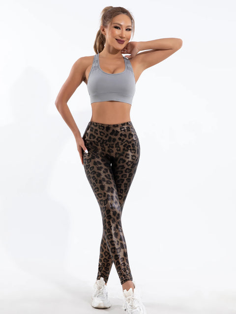 New High-waisted Skin-tight Leopard Print Leggings Women Fashion Europe And America Sexy Slim Stretch Nine-point Pants Women
