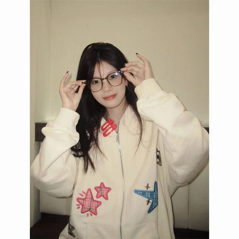 Hooded Sweater for Women 2025 Sense of Design Charm Off White New Design All-match Casual Sports Style Cardigan Sportswear