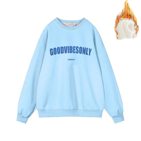 Hirsionsan Letter Print Loose O Neck Sweatshirt Women Korean Casual Pullovers Oversized Warm Loose  Female Sportwear 2023 New