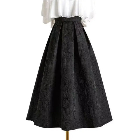 Elegant Simplicity Solid Color Pleated Midi Skirt Women's Clothing Autumn Winter Vintage Temperament High Waist All-match Skirts
